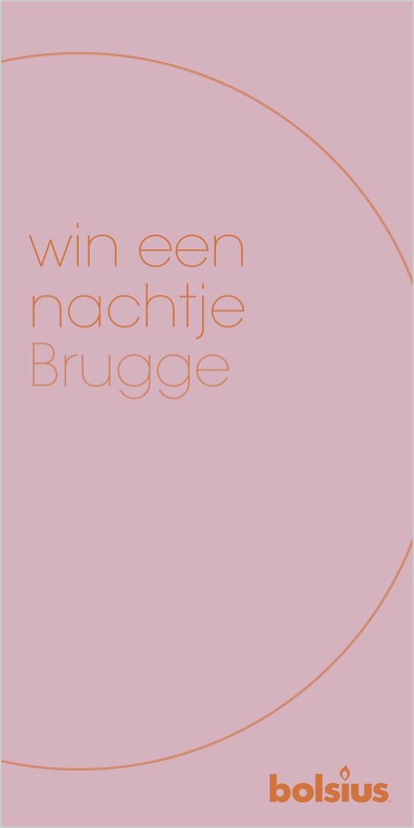 Een roze bol met een oranje rand, de tekst win een nachtje Brugge komt op