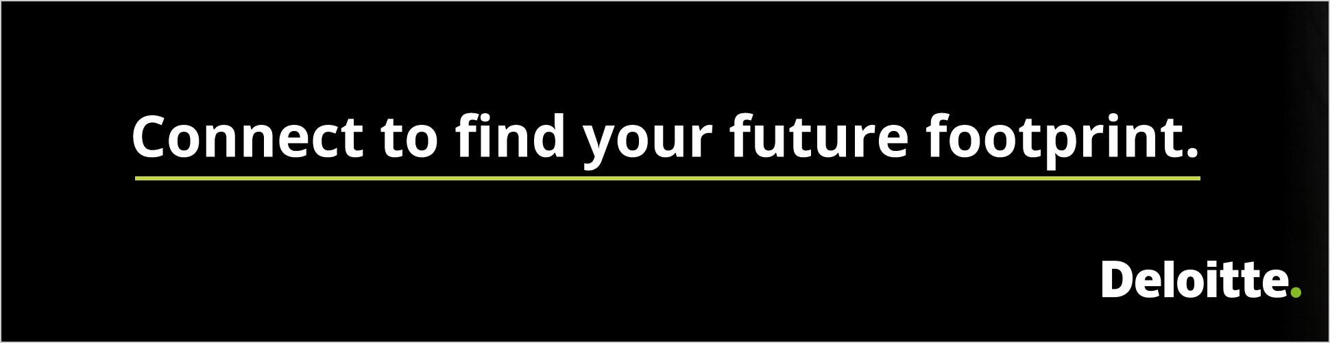 Eindframe: Connect to find your future footprint, groen onderstreept op zwart