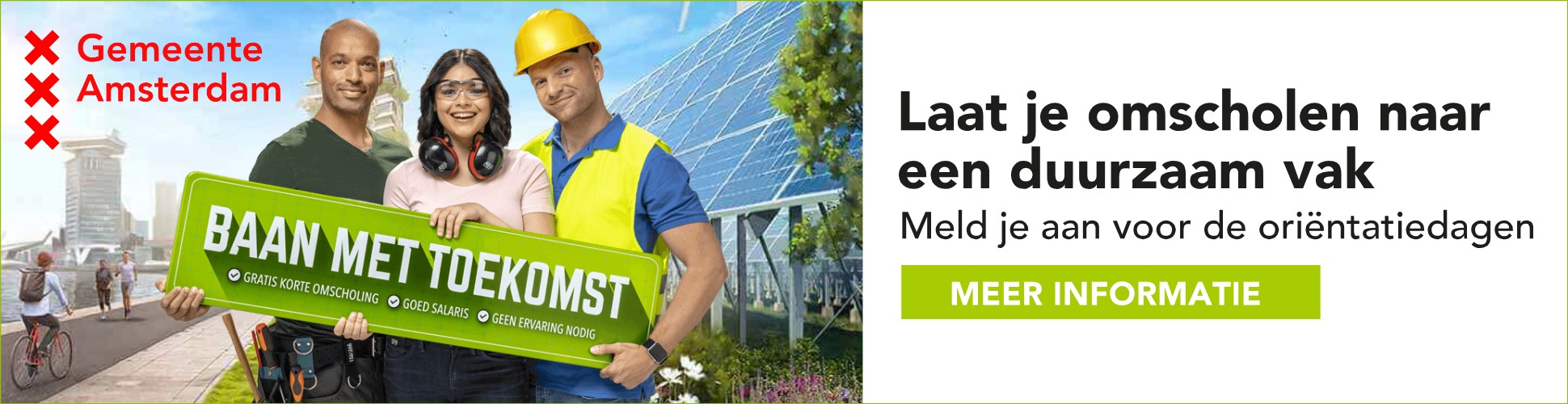 Billboard met de kop Laat je omscholen naar een duurzaam vak