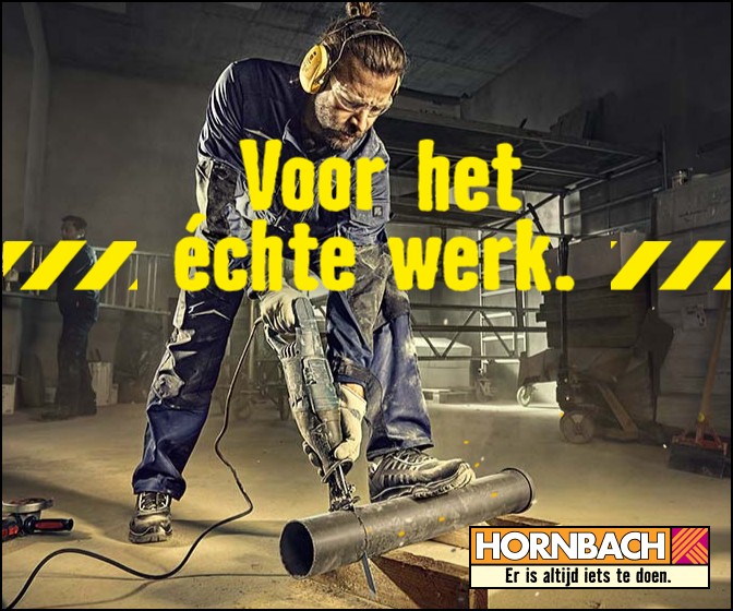 Frame 2: Voor het échte werk. met gele tape links en rechts