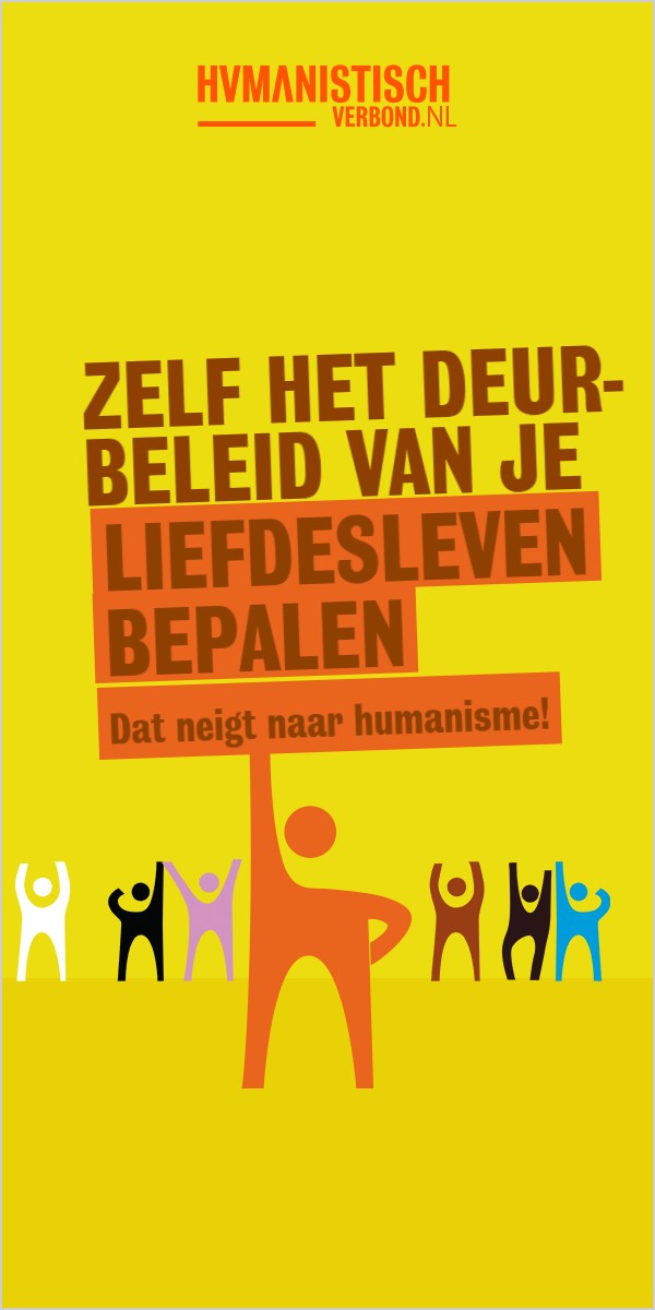 Halfpage: het oranje mannetje met Dat neigt naar humanisme!