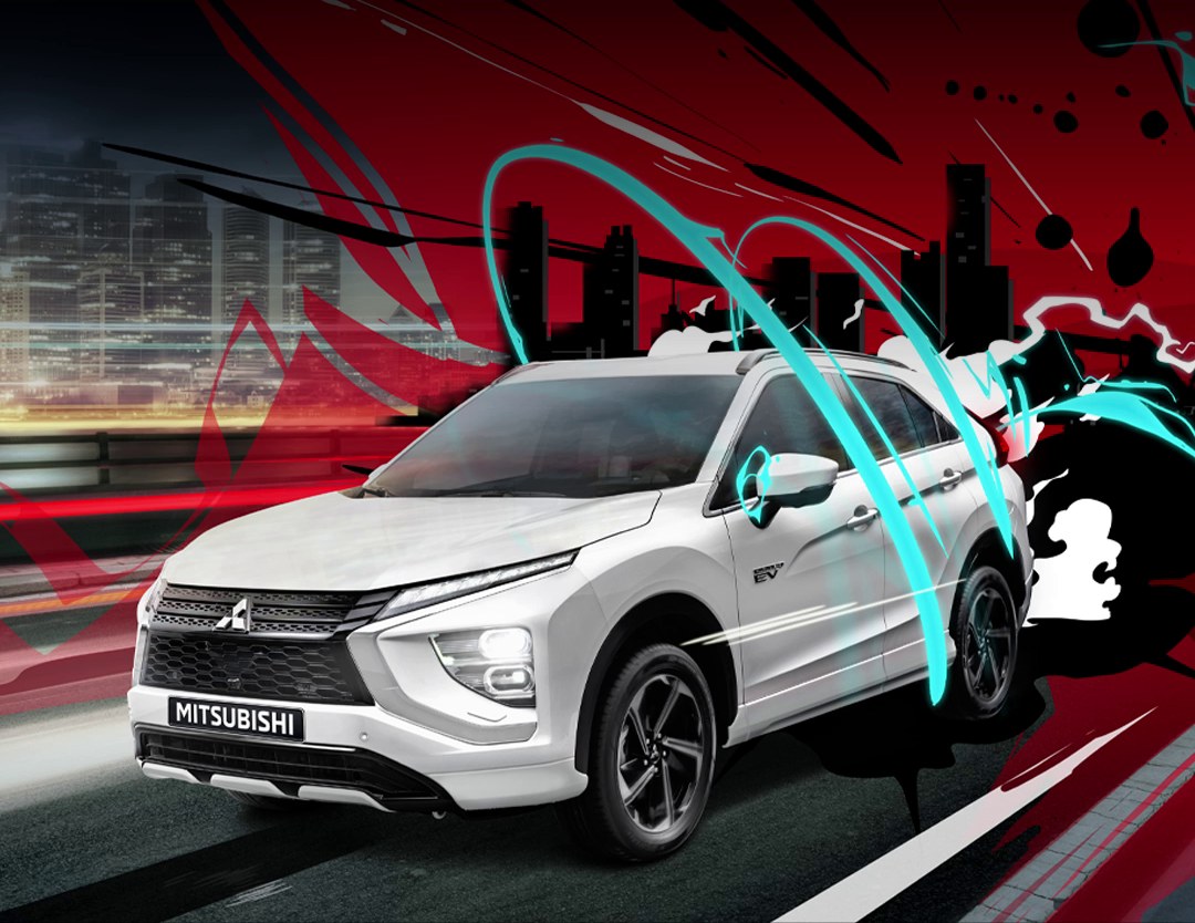 Eclipse Cross PHEV voor rode graffiti met blauwe strepen