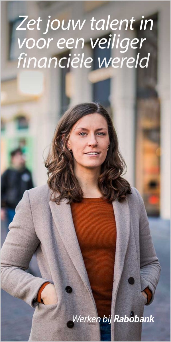 Daniëlle in volle lengte met de kop Zet jouw talent in voor een veiliger financiële wereld