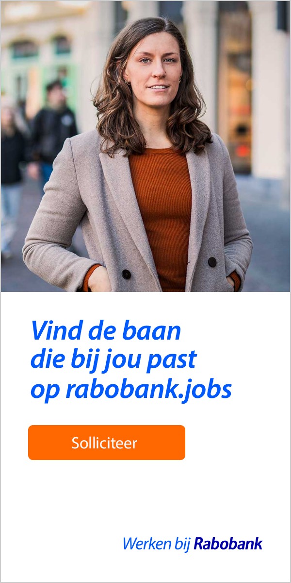 Eindbeeld met Vind de baan die bij jou past op rabobank.jobs en de knop Solliciteer