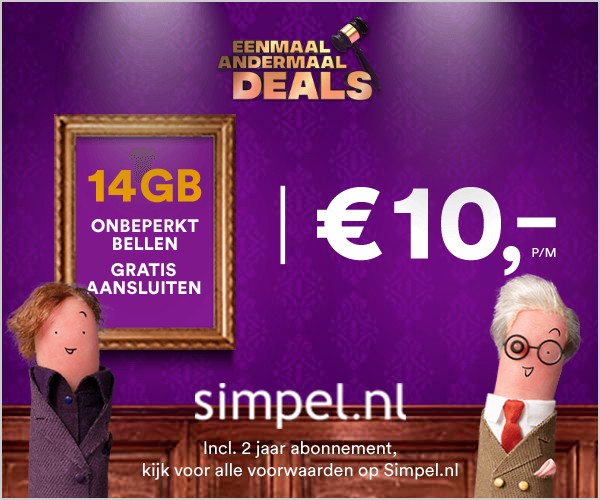 Eindbeeld met 14GB, de prijs en twee poppetjes