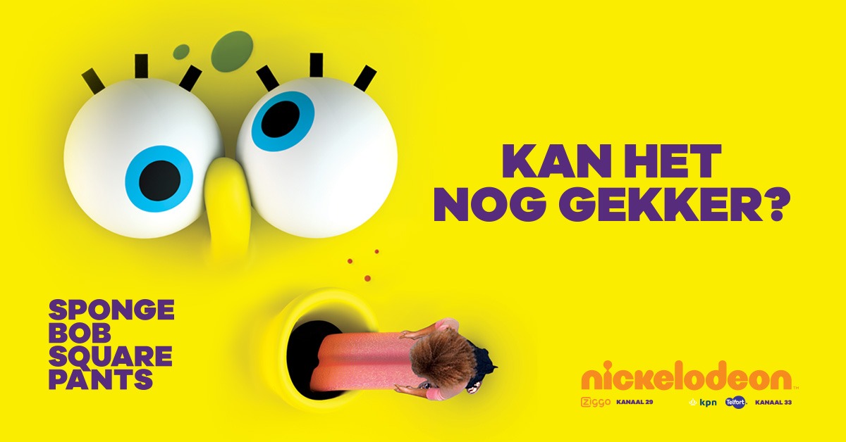 Statisch 1200×628: KAN HET NOG GEKKER? SPONGE BOB SQUARE PANTS, nickelodeon