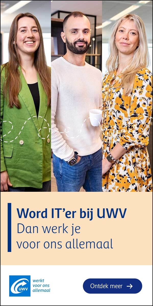 Banner op 11,5 seconden: Word IT’er bij UWV, Dan werk je voor ons allemaal
