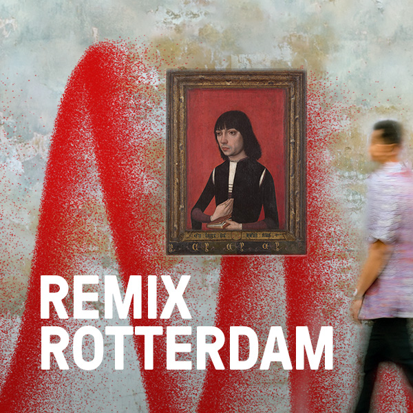 Carrousel 1: portret aan de muur, rode spuitlijn, Remix Rotterdam
