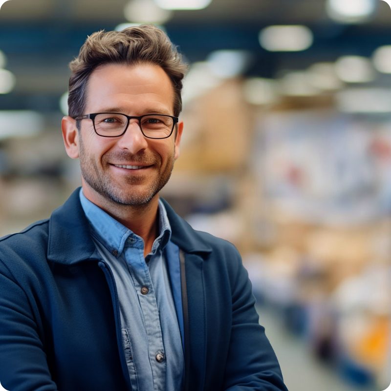 Portret van een man met bril in een spijkerjack