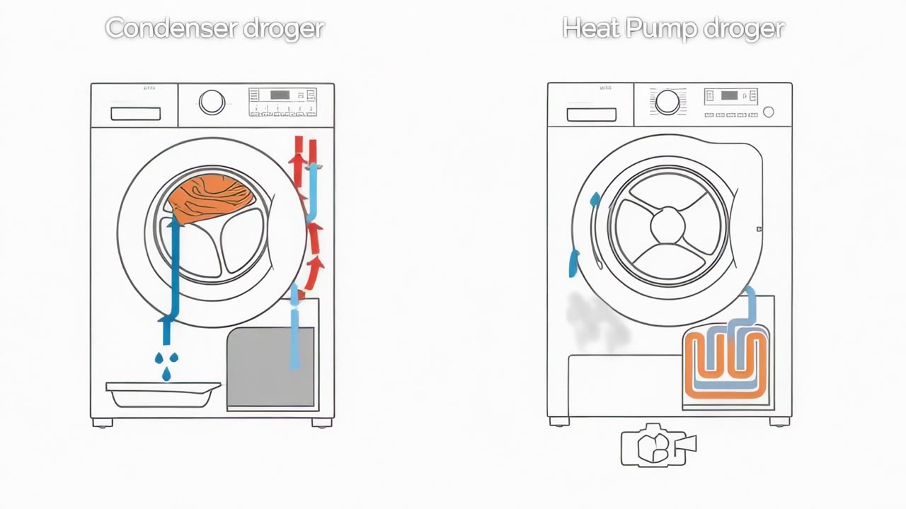 Schema van een condensdroger en een warmtepompdroger