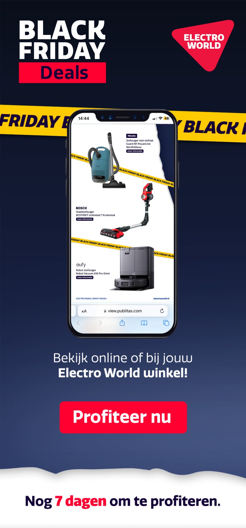 Linkerskin na scrollen: het Electro World-logo rechtsboven